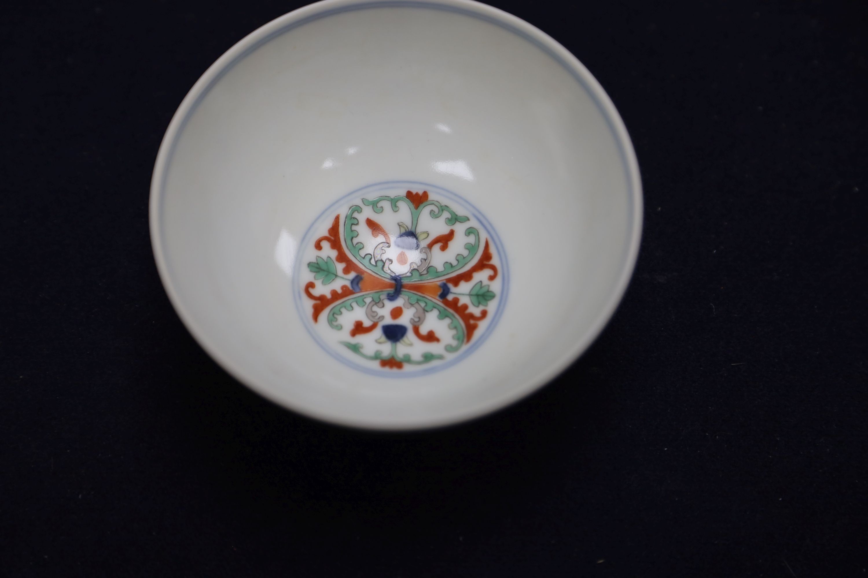 A Chinese cloisonne doucai bowl, 10.4cm and a famille rose dish